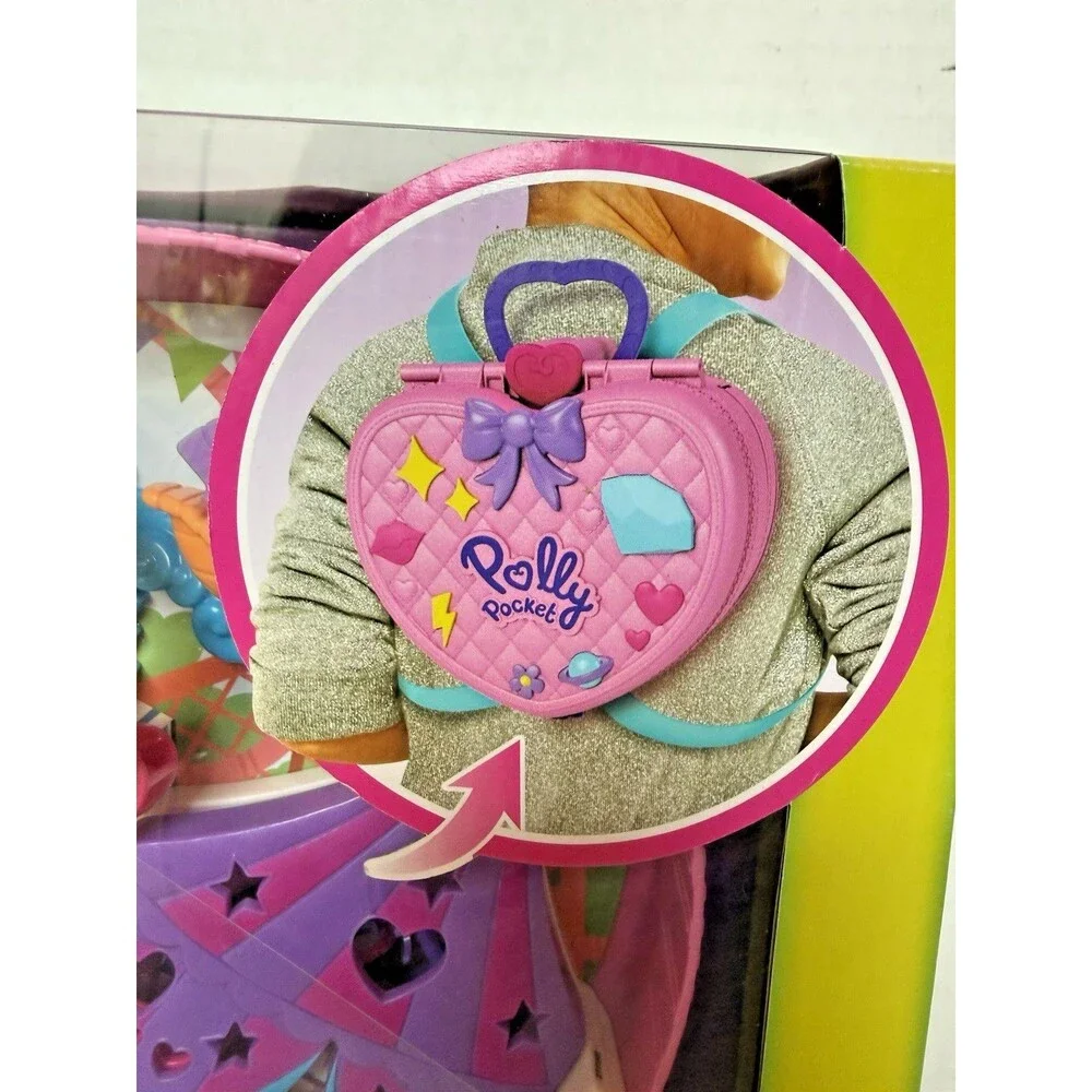 Polly Pocket 2-in-1 Theme Park Backpack Compact 2 Dolls Ice Cream Cart Toy New